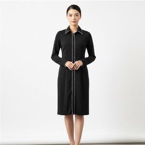 Vintage 1970s black midi shirt dress with white trim - XS